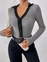 Load image into Gallery viewer, Perfee Contrast Trim Johnny Collar Long Sleeve Bodysuit