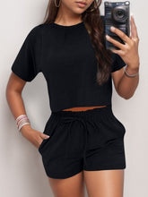 Load image into Gallery viewer, Full Size Round Neck Short Sleeve Top and Shorts Set