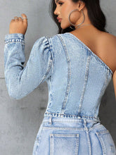 Load image into Gallery viewer, One Shoulder Long Sleeve Denim Top