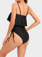 Load image into Gallery viewer, Drawstring Layered Spaghetti Strap One-Piece Swimwear