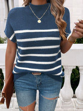 Load image into Gallery viewer, Striped Mock Neck Short Sleeve Sweater
