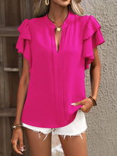 Load image into Gallery viewer, Ruffled Notched Short Sleeve Blouse