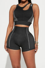 Load image into Gallery viewer, Asymmetrical Neck Striped Tank and Shorts Active Set