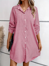 Load image into Gallery viewer, Striped Button Up Long Sleeve Mini Shirt Dress