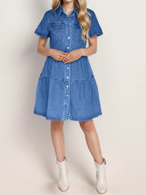 Load image into Gallery viewer, Button Up Short Sleeve Denim Dress