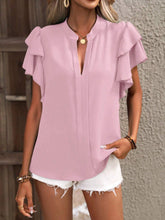 Load image into Gallery viewer, Ruffled Notched Short Sleeve Blouse