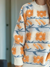 Load image into Gallery viewer, Flower Contrast Round Neck Long Sleeve Sweater