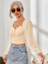 Load image into Gallery viewer, Mesh Sweetheart Neck Flounce Sleeve Top