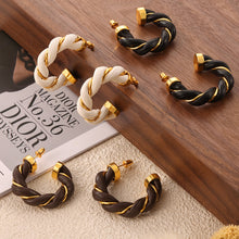 Load image into Gallery viewer, Twisted Leather Rope C-Hoop Earrings