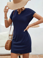 Load image into Gallery viewer, Notched Short Sleeve Mini Tee Dress