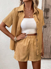 Load image into Gallery viewer, Textured Button Up Shirt and Shorts Set