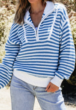 Load image into Gallery viewer, Striped Half Zip Mock Neck Long Sleeve Sweater