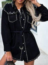 Load image into Gallery viewer, Studded Snap Down Long Sleeve Denim Shacket