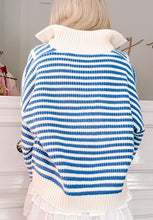 Load image into Gallery viewer, Striped Half Zip Mock Neck Long Sleeve Sweater