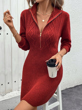 Load image into Gallery viewer, Perfee Cable-Knit Half Zip Long Sleeve Sweater Dress
