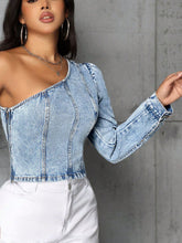 Load image into Gallery viewer, One Shoulder Long Sleeve Denim Top