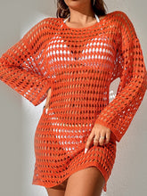 Load image into Gallery viewer, Openwork Boat Neck Long Sleeve Cover-Up