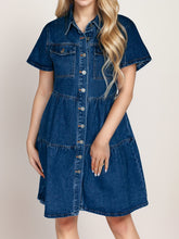 Load image into Gallery viewer, Button Up Short Sleeve Denim Dress