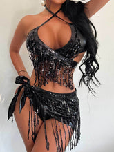 Load image into Gallery viewer, Sequin Halter Neck Three-Piece Swim Set