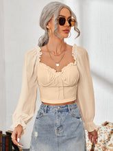 Load image into Gallery viewer, Mesh Sweetheart Neck Flounce Sleeve Top