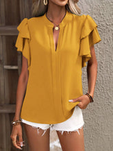 Load image into Gallery viewer, Ruffled Notched Short Sleeve Blouse