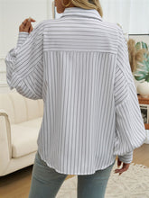 Load image into Gallery viewer, Devine Striped Collared Neck Long Sleeve Shirt