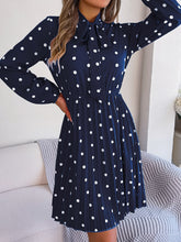 Load image into Gallery viewer, Polka Dot Tie Neck Pleated Dress