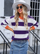 Load image into Gallery viewer, Contrast Striped Round Neck Sweater
