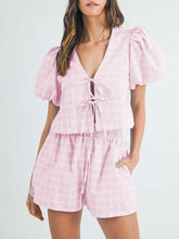 Load image into Gallery viewer, V-Neck Puff Sleeve Top and Shorts Set