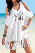 Load image into Gallery viewer, Fringe V-Neck Cold Shoulder Cover Up