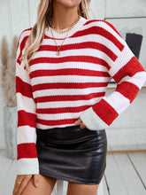 Load image into Gallery viewer, Striped Round Neck Long Sleeve Sweater