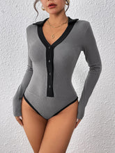 Load image into Gallery viewer, Perfee Contrast Trim Johnny Collar Long Sleeve Bodysuit