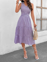 Load image into Gallery viewer, Striped Johnny Collar Sleeveless Midi Dress