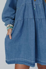 Load image into Gallery viewer, Tied Square Neck Long Sleeve Denim Dress with Pockets