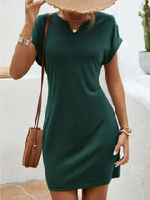 Load image into Gallery viewer, Notched Short Sleeve Mini Tee Dress