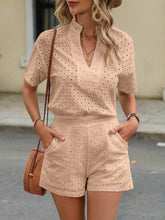 Load image into Gallery viewer, Eyelet Notched Short Sleeve Top and Shorts Set
