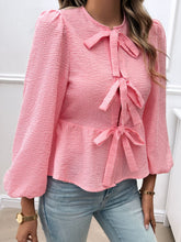 Load image into Gallery viewer, Devine Tied Round Neck Long Sleeve Blouse