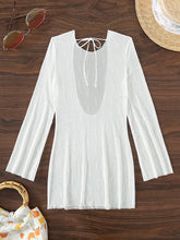 Load image into Gallery viewer, Backless Tied Round Neck Long Sleeve Cover Up