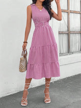 Load image into Gallery viewer, Striped Johnny Collar Sleeveless Midi Dress