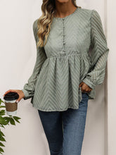 Load image into Gallery viewer, Perfee Peplum Round Neck Long Sleeve Blouse