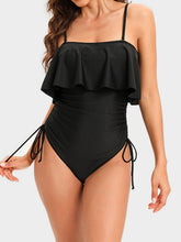 Load image into Gallery viewer, Drawstring Layered Spaghetti Strap One-Piece Swimwear