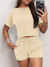 Load image into Gallery viewer, Full Size Round Neck Short Sleeve Top and Shorts Set