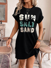 Load image into Gallery viewer, Letter Graphic Round Neck Short Sleeve Mini Tee Dress