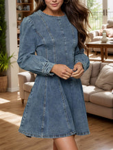 Load image into Gallery viewer, Back Zip Round Neck Long Sleeve Dress