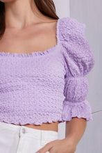 Load image into Gallery viewer, MUSTARD SEED Crinkle Texture Puff Sleeve Crop Top
