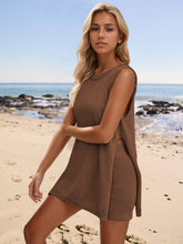 Load image into Gallery viewer, Slit Round Neck Top and Shorts Set