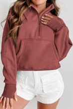 Load image into Gallery viewer, Zip-Up Collared Neck Raglan Sleeve Blouse