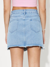 Load image into Gallery viewer, Distressed Raw Hem Mini Denim Skirt