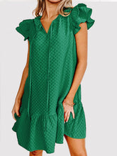 Load image into Gallery viewer, Ruffled Tie Neck Cap Sleeve Dress