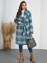 Load image into Gallery viewer, Plaid Tie Waist Long Sleeve Coat